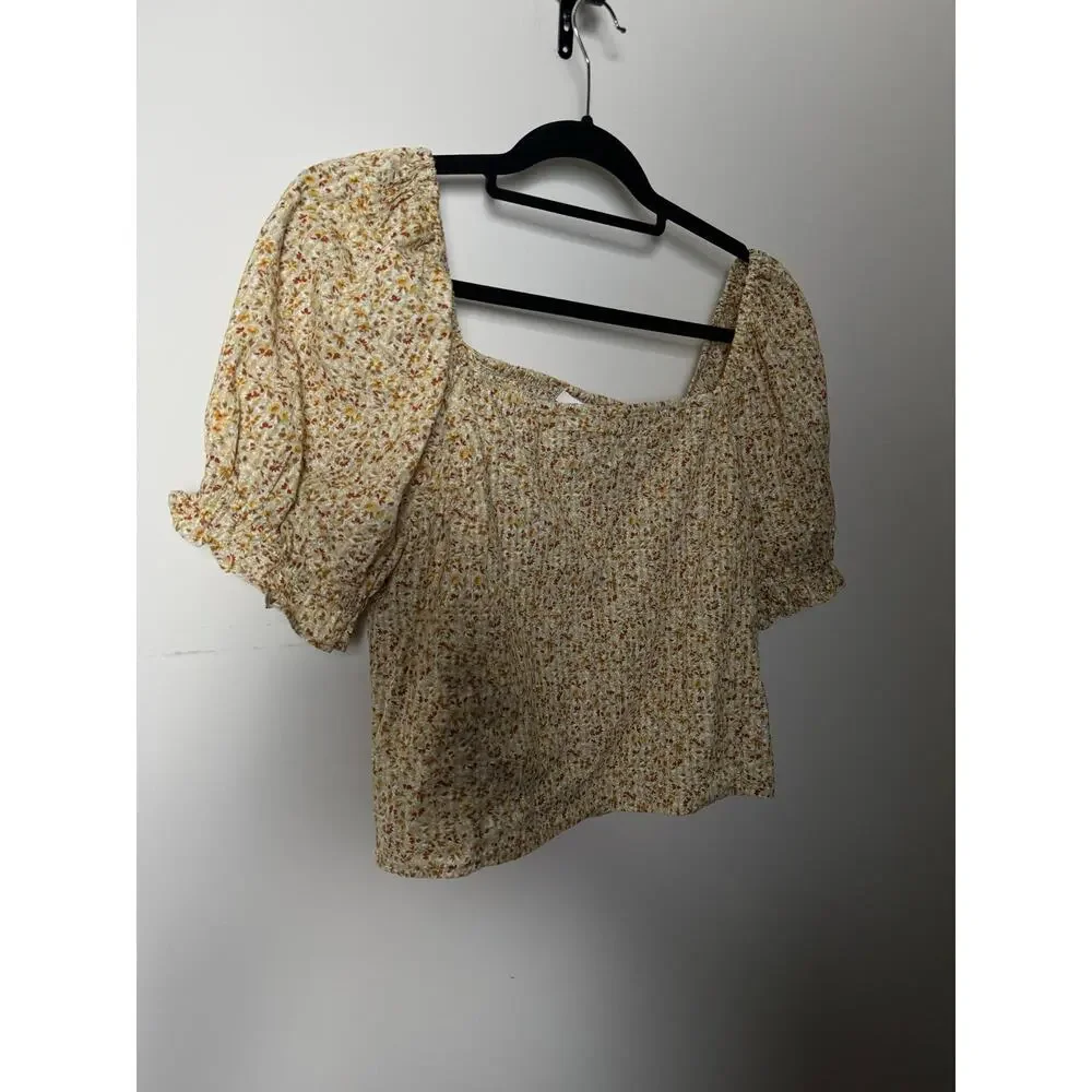 Madewell Hopewell Puff-Sleeve Crop Top in Cottage Garden size XL NWT